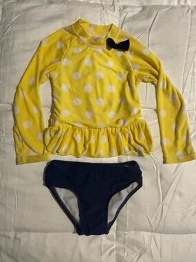 Kids Yellow Polka Dot Rashguard Swim Top with Navy Swim Bottom